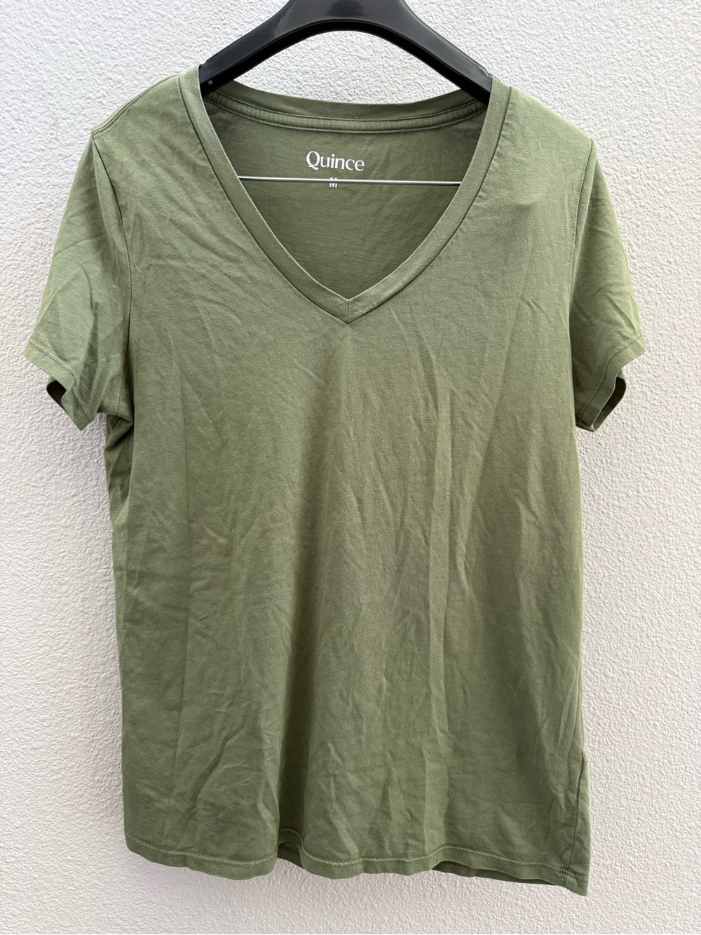Quince Womens Cotton Modal V Neck Tee green Short Sleeve T-Shirt M